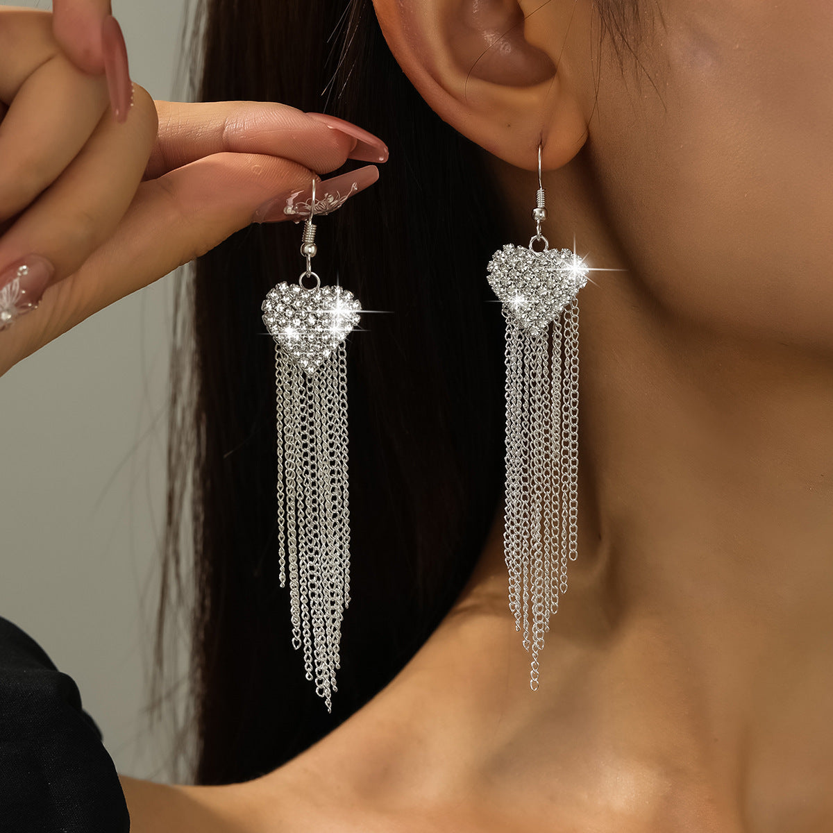Personality Rhinestone Tassel Earrings For Women