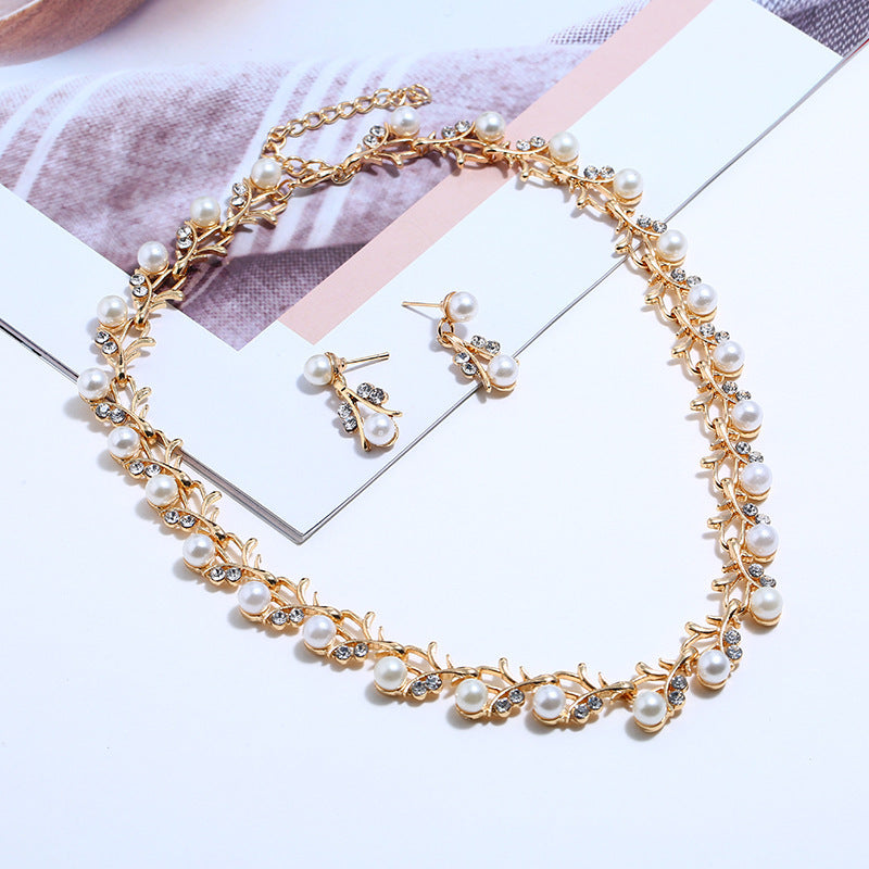 Jewelry set pearl gold-plated silver necklace