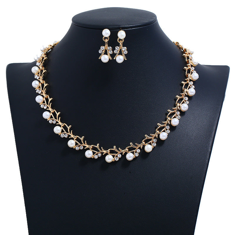 Jewelry set pearl gold-plated silver necklace