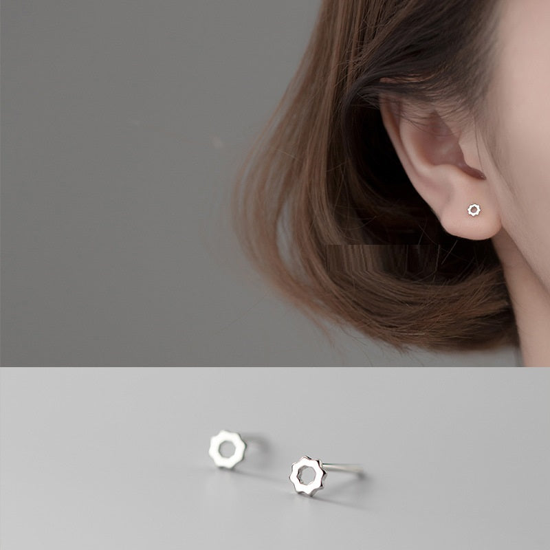 S925 Silver Simple Fashion Elegant Hollow Geometry Love Triangle Square Ear Rings