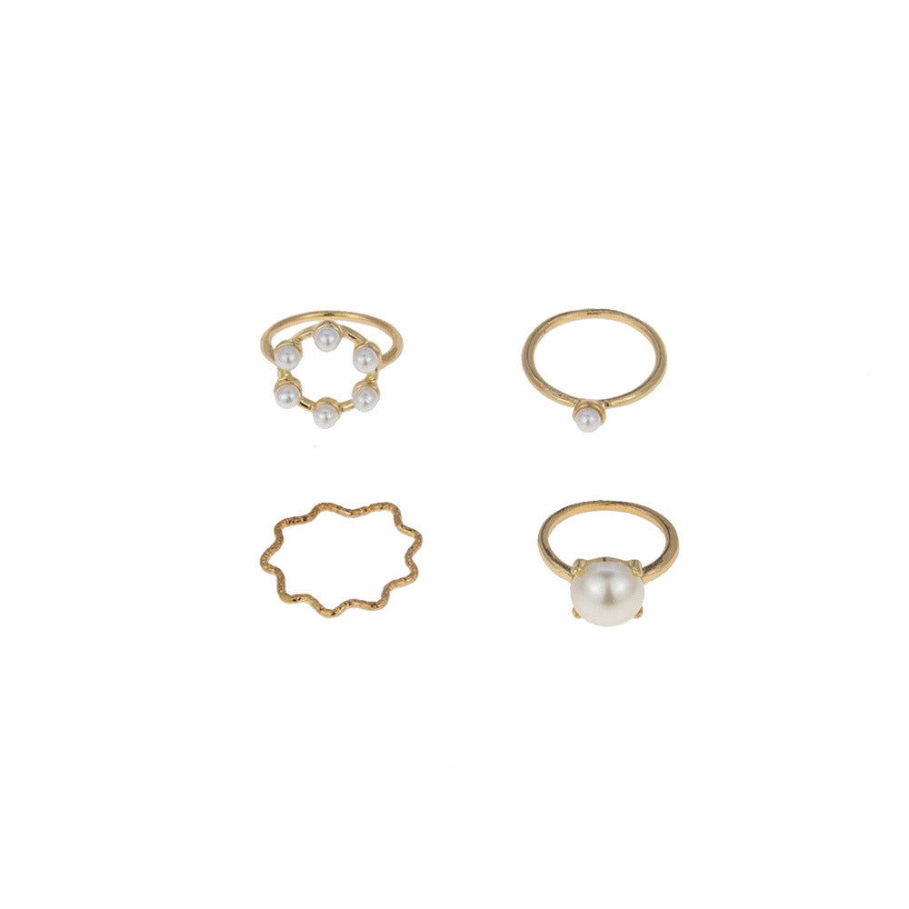 Hexagonal Pearl Ring Set Ring Women
