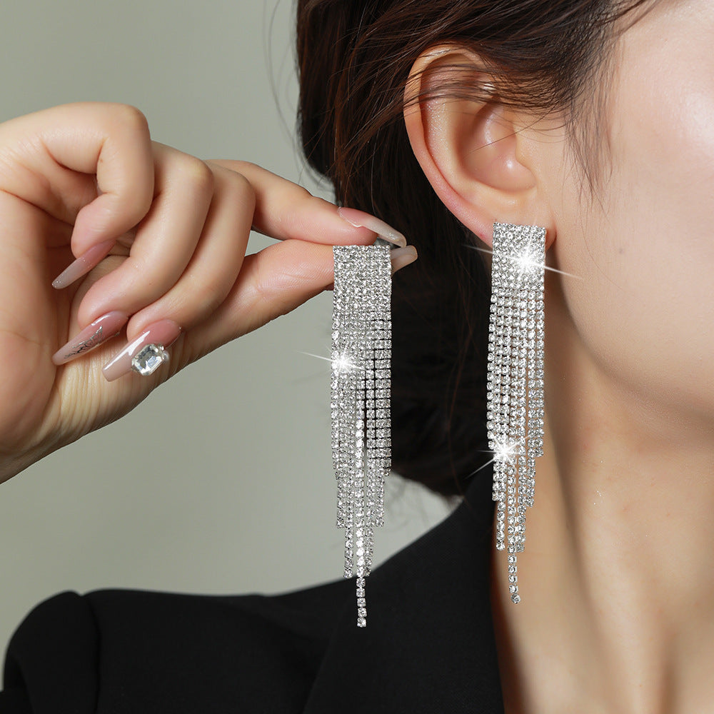 Personality Rhinestone Tassel Earrings For Women