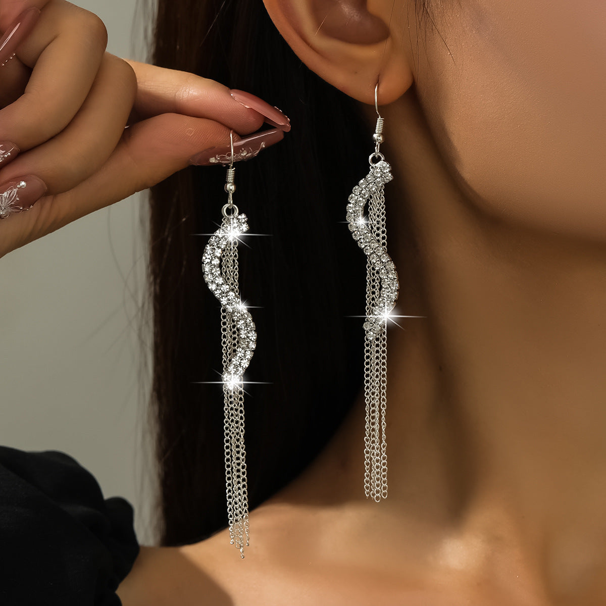 Personality Rhinestone Tassel Earrings For Women