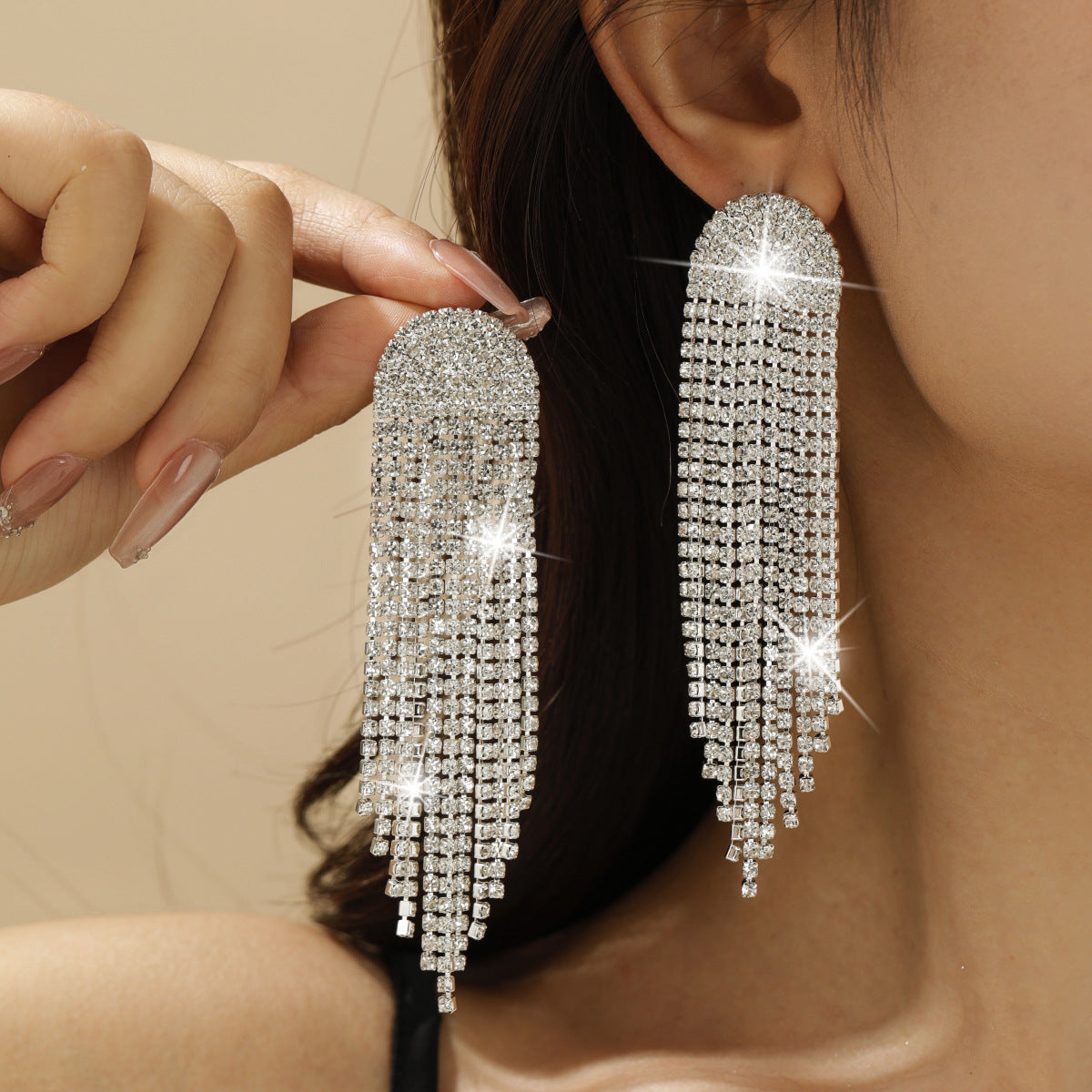 Personality Rhinestone Tassel Earrings For Women