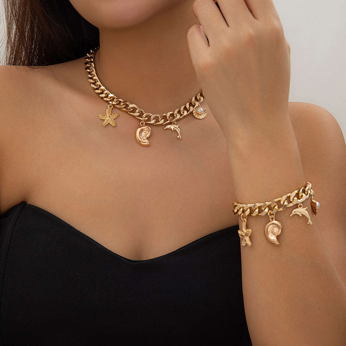 Starfish Pendant Choker Necklace Bracelets Women Trendy Vintage Tassel Chain Grunge Jewelry Fashion Jewelry