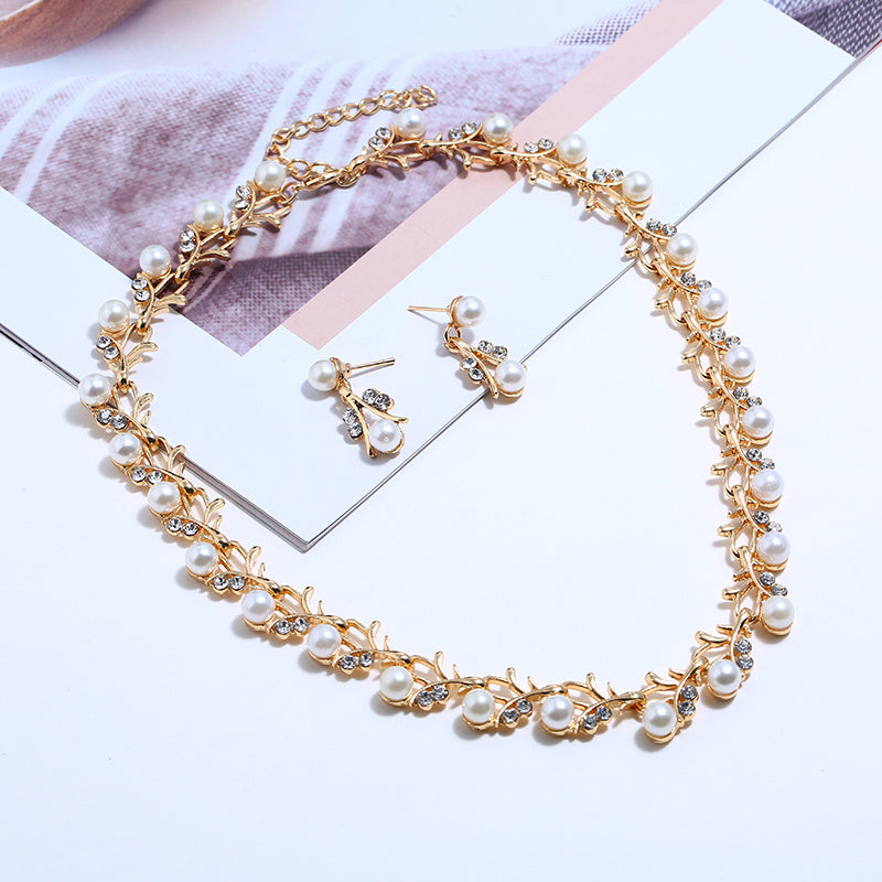 Jewelry set pearl gold-plated silver necklace