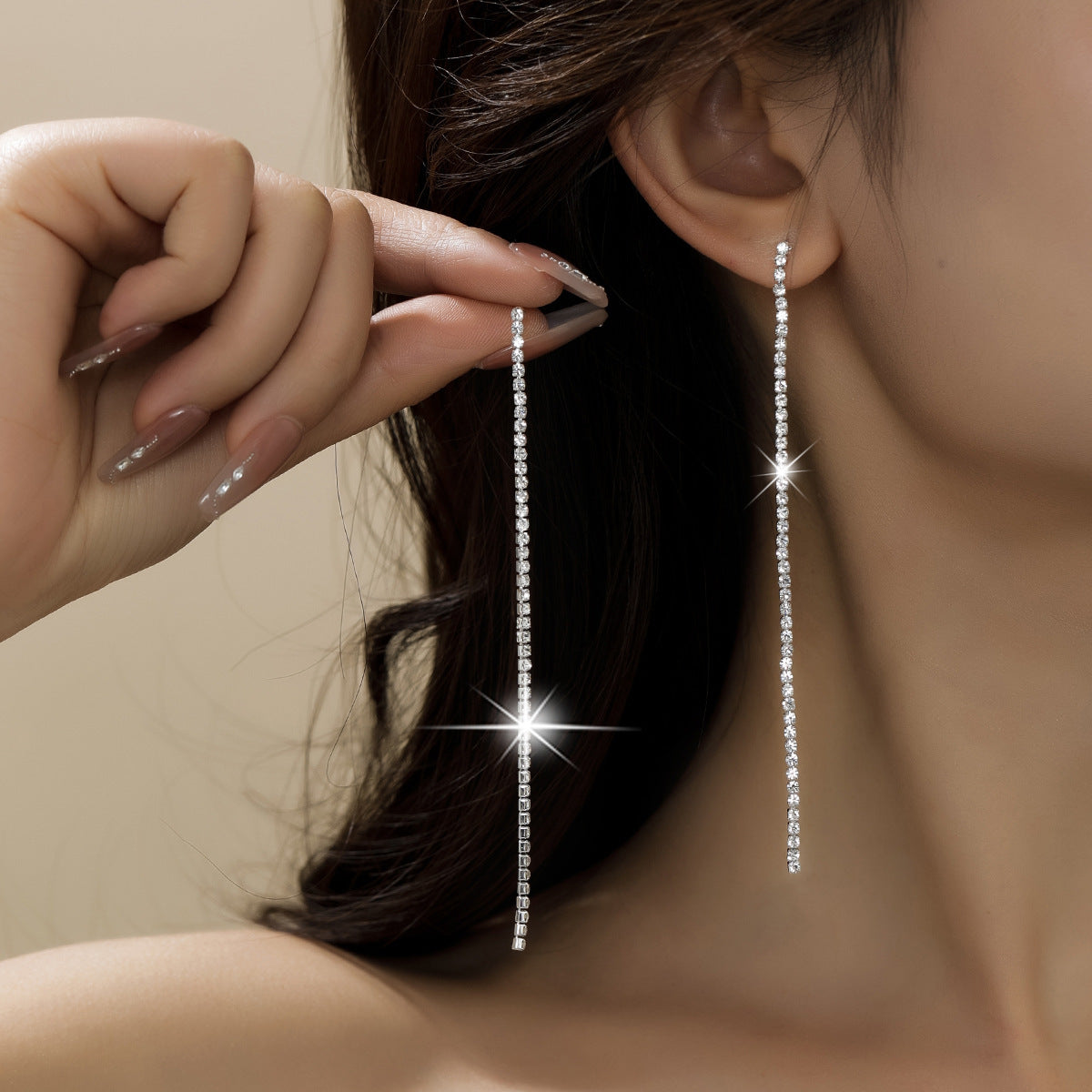 Personality Rhinestone Tassel Earrings For Women