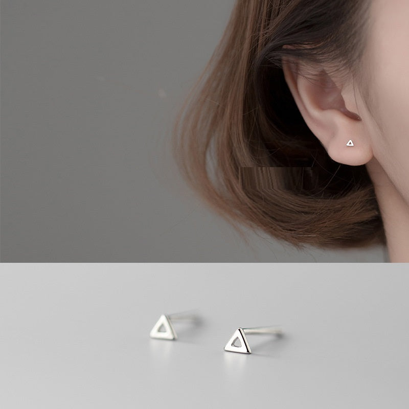 S925 Silver Simple Fashion Elegant Hollow Geometry Love Triangle Square Ear Rings