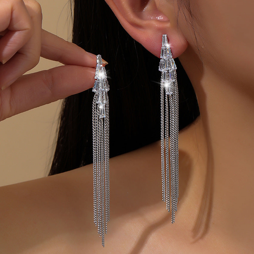 Personality Rhinestone Tassel Earrings For Women