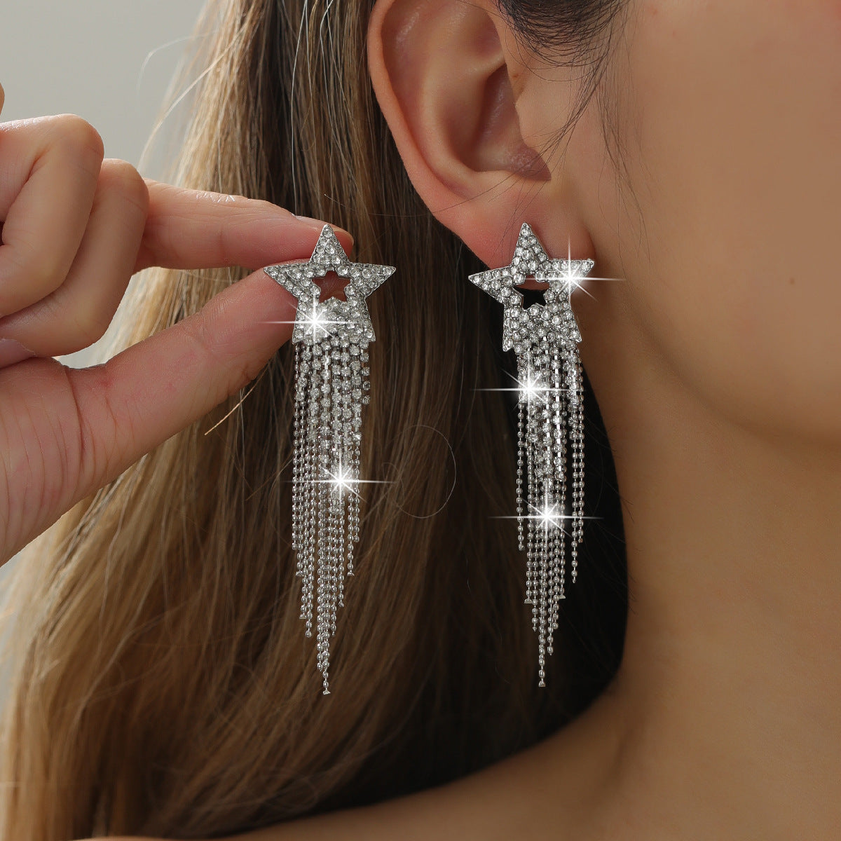 Personality Rhinestone Tassel Earrings For Women