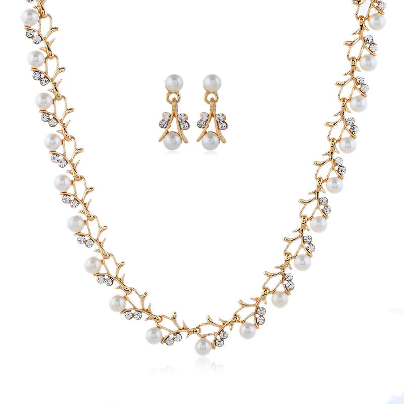 Jewelry set pearl gold-plated silver necklace