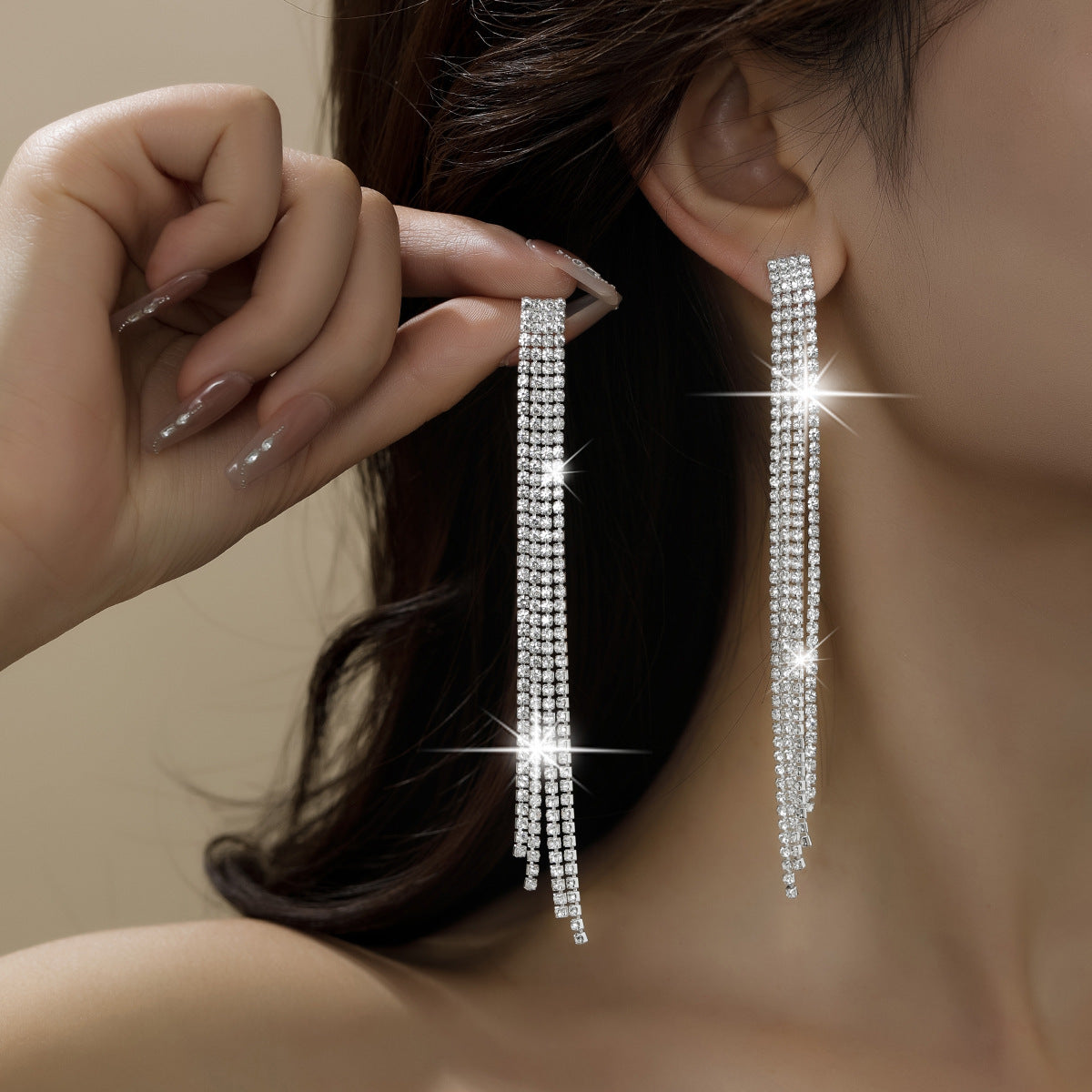 Personality Rhinestone Tassel Earrings For Women