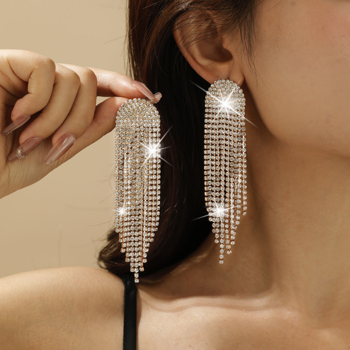 Personality Rhinestone Tassel Earrings For Women
