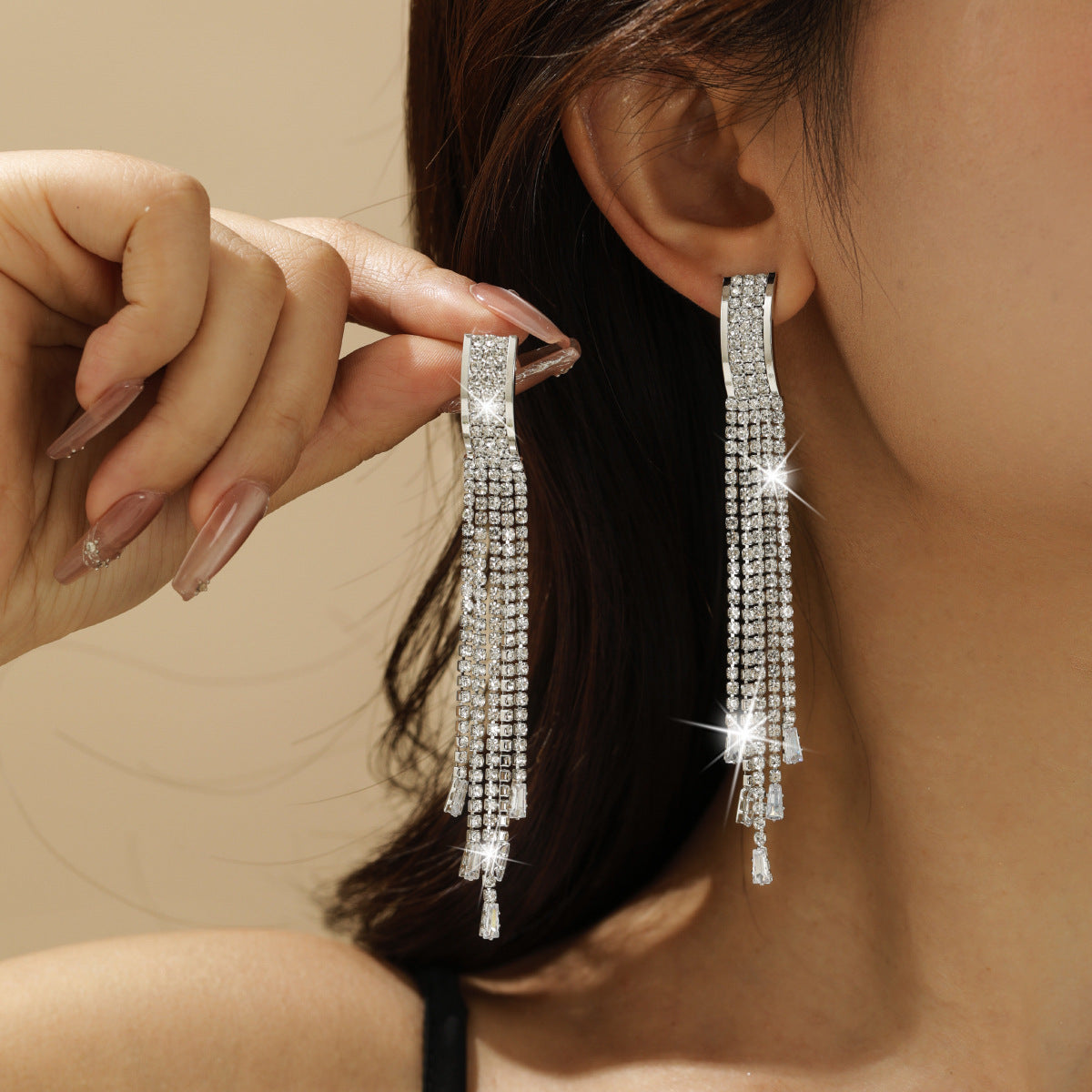 Personality Rhinestone Tassel Earrings For Women