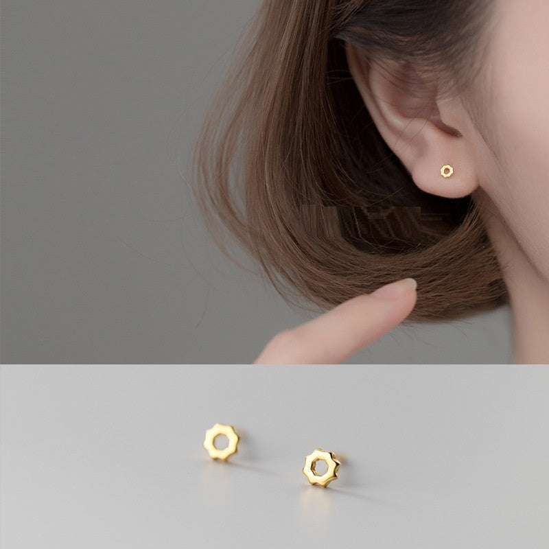 S925 Silver Simple Fashion Elegant Hollow Geometry Love Triangle Square Ear Rings