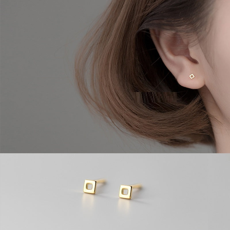 S925 Silver Simple Fashion Elegant Hollow Geometry Love Triangle Square Ear Rings
