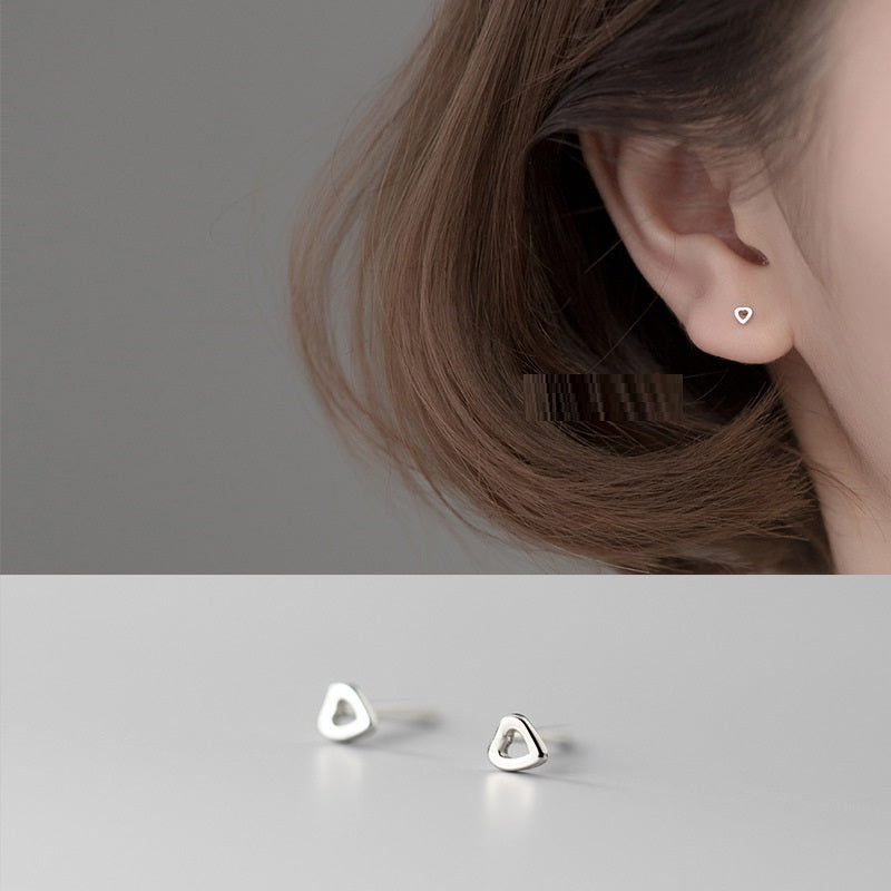 S925 Silver Simple Fashion Elegant Hollow Geometry Love Triangle Square Ear Rings