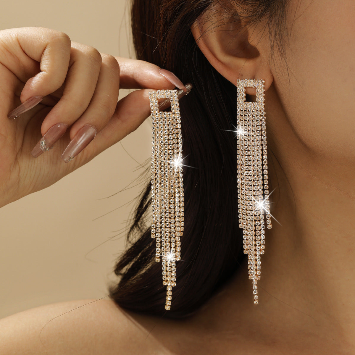 Personality Rhinestone Tassel Earrings For Women