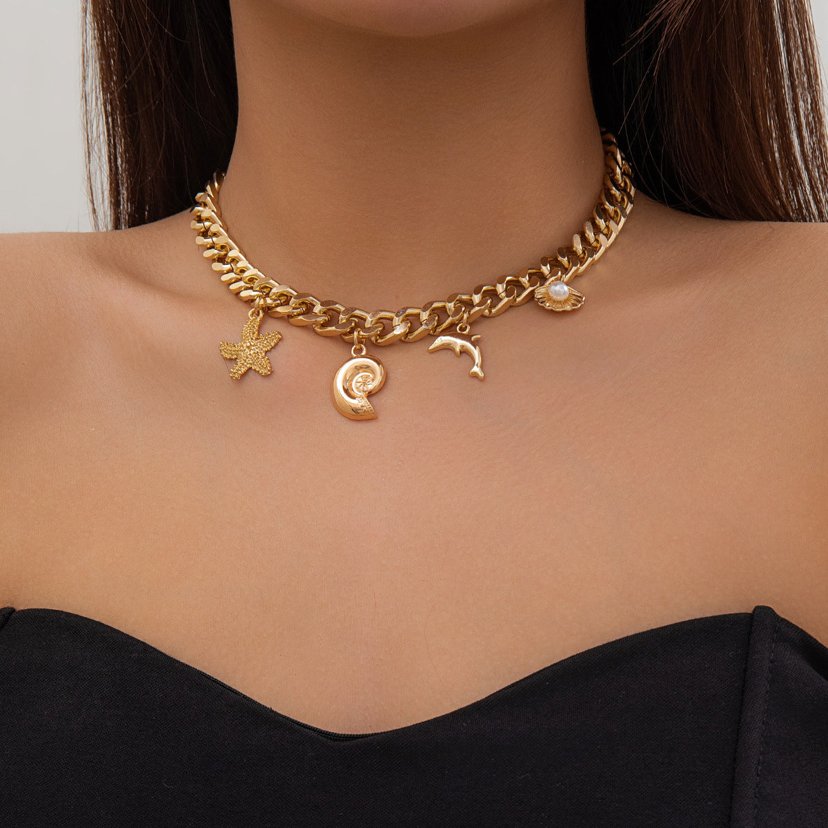 Starfish Pendant Choker Necklace Bracelets Women Trendy Vintage Tassel Chain Grunge Jewelry Fashion Jewelry