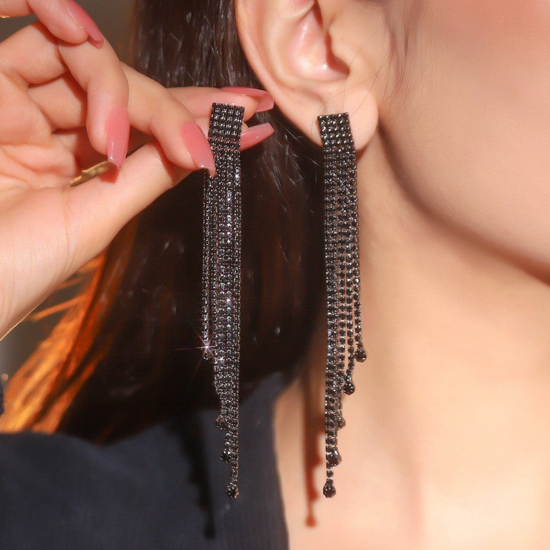 Personality Rhinestone Tassel Earrings For Women