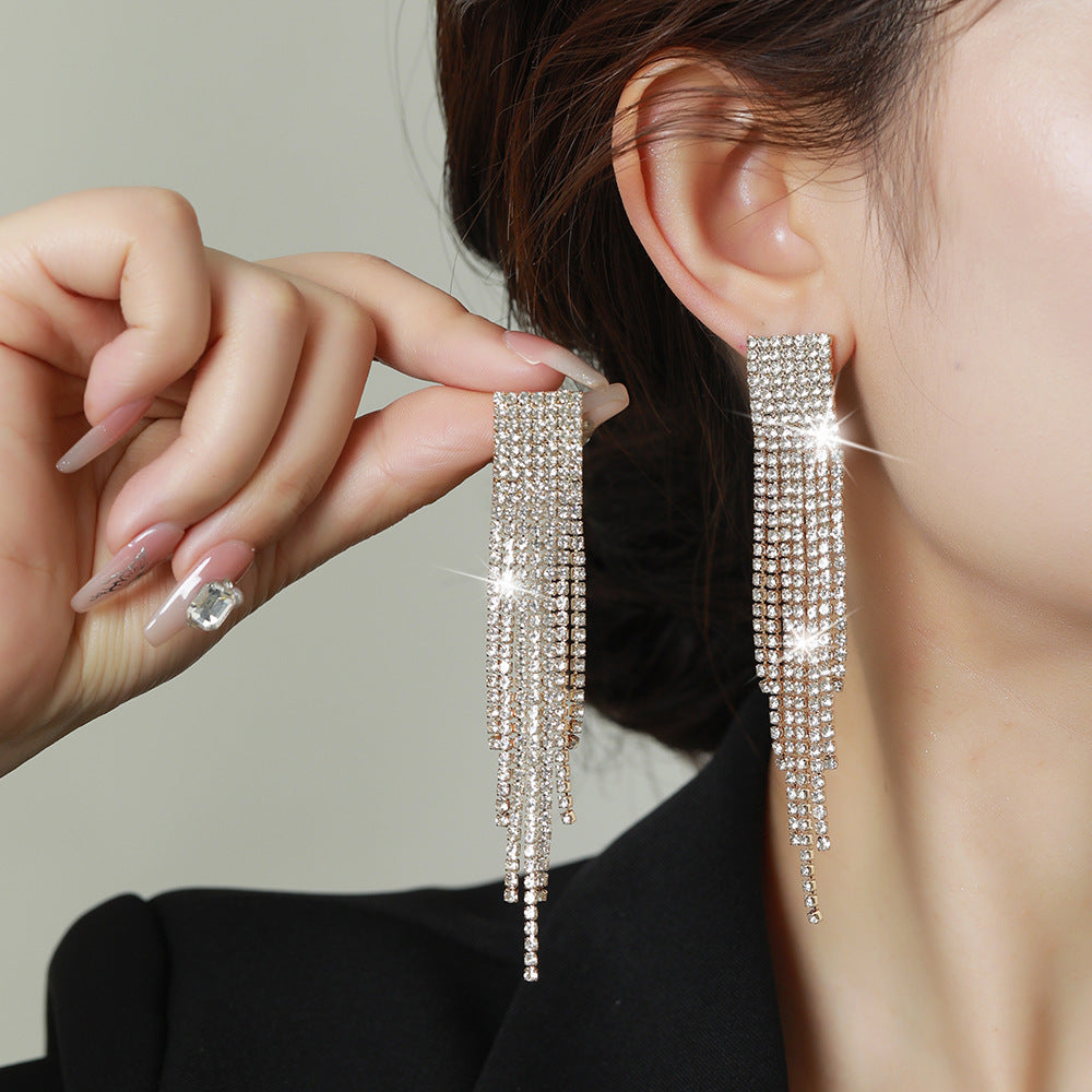 Personality Rhinestone Tassel Earrings For Women