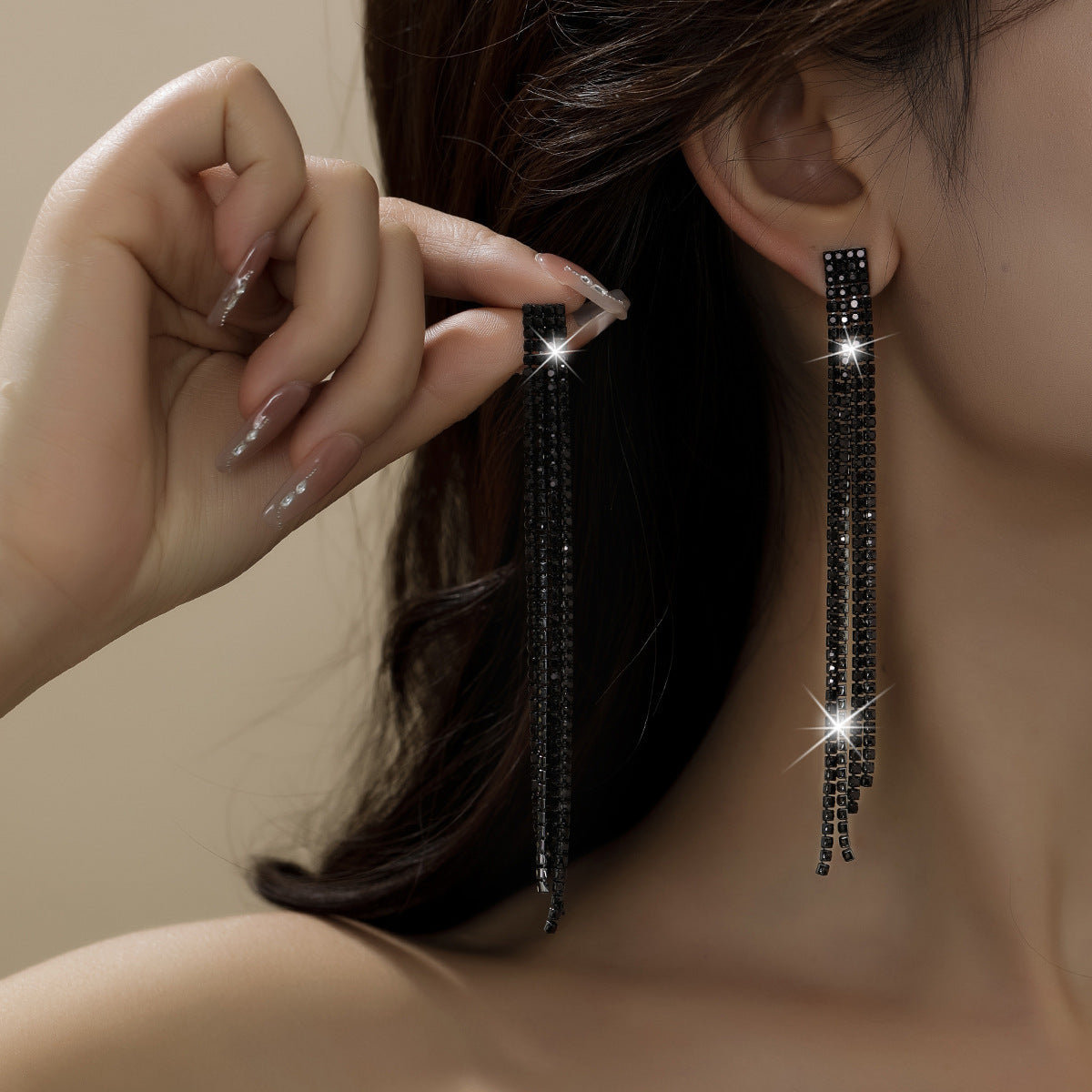 Personality Rhinestone Tassel Earrings For Women