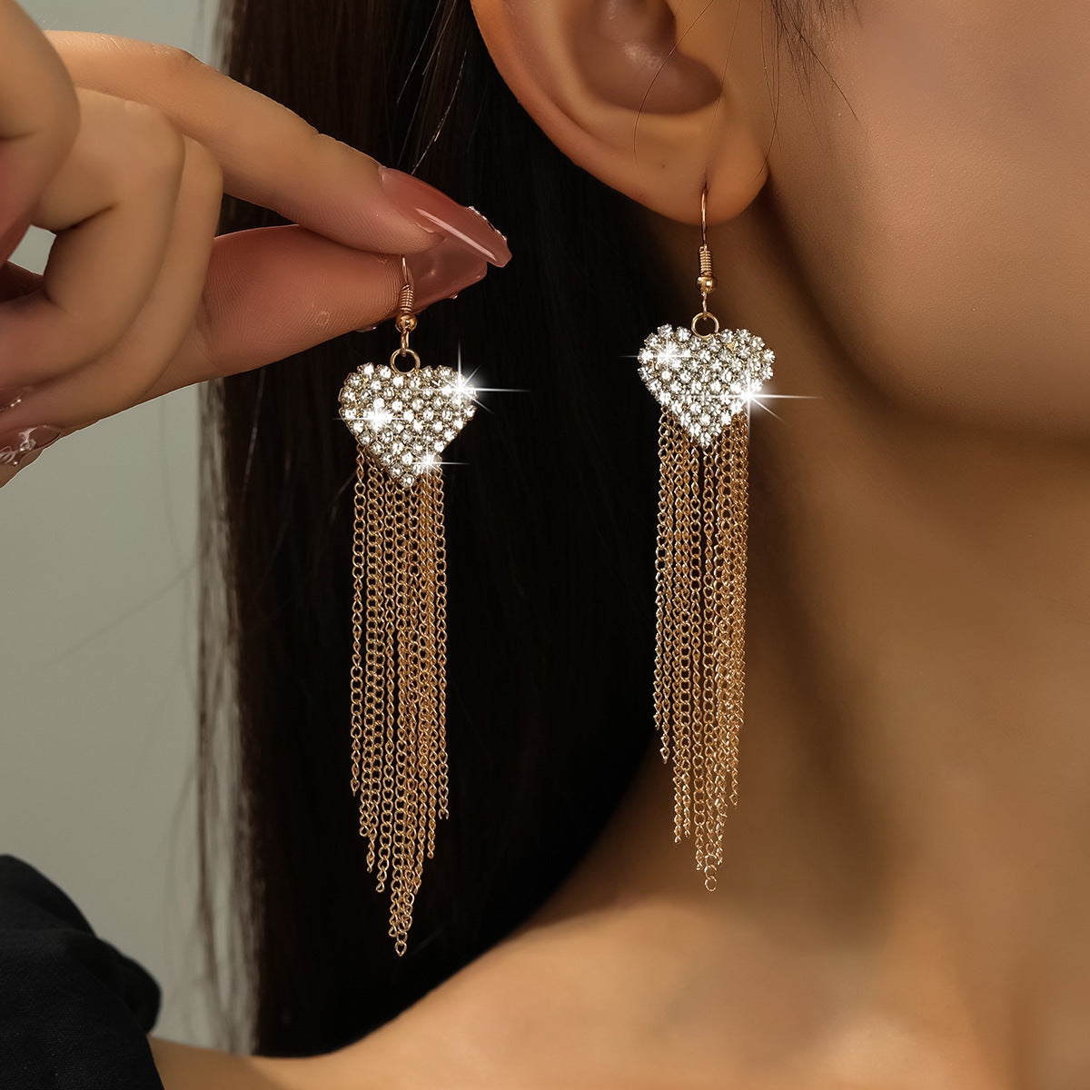 Personality Rhinestone Tassel Earrings For Women