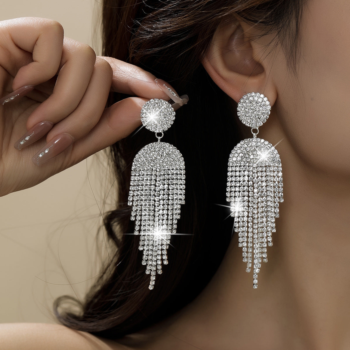Personality Rhinestone Tassel Earrings For Women