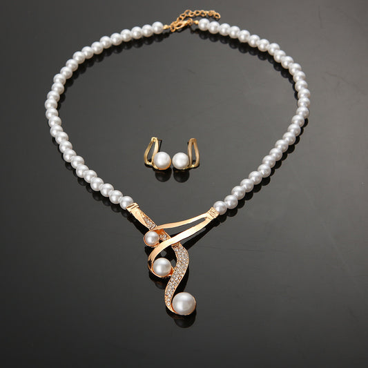 Two-piece jewelry pearl necklace earrings