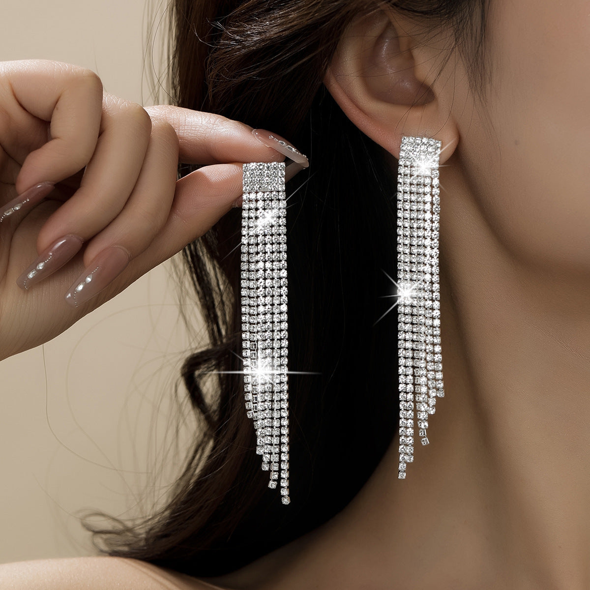 Personality Rhinestone Tassel Earrings For Women