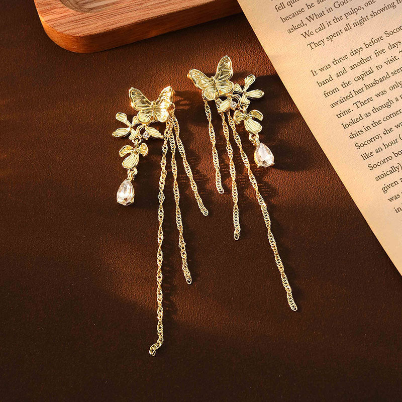 One Style For Dual-wear Butterfly Tassel Earrings Flower Earrings For Women