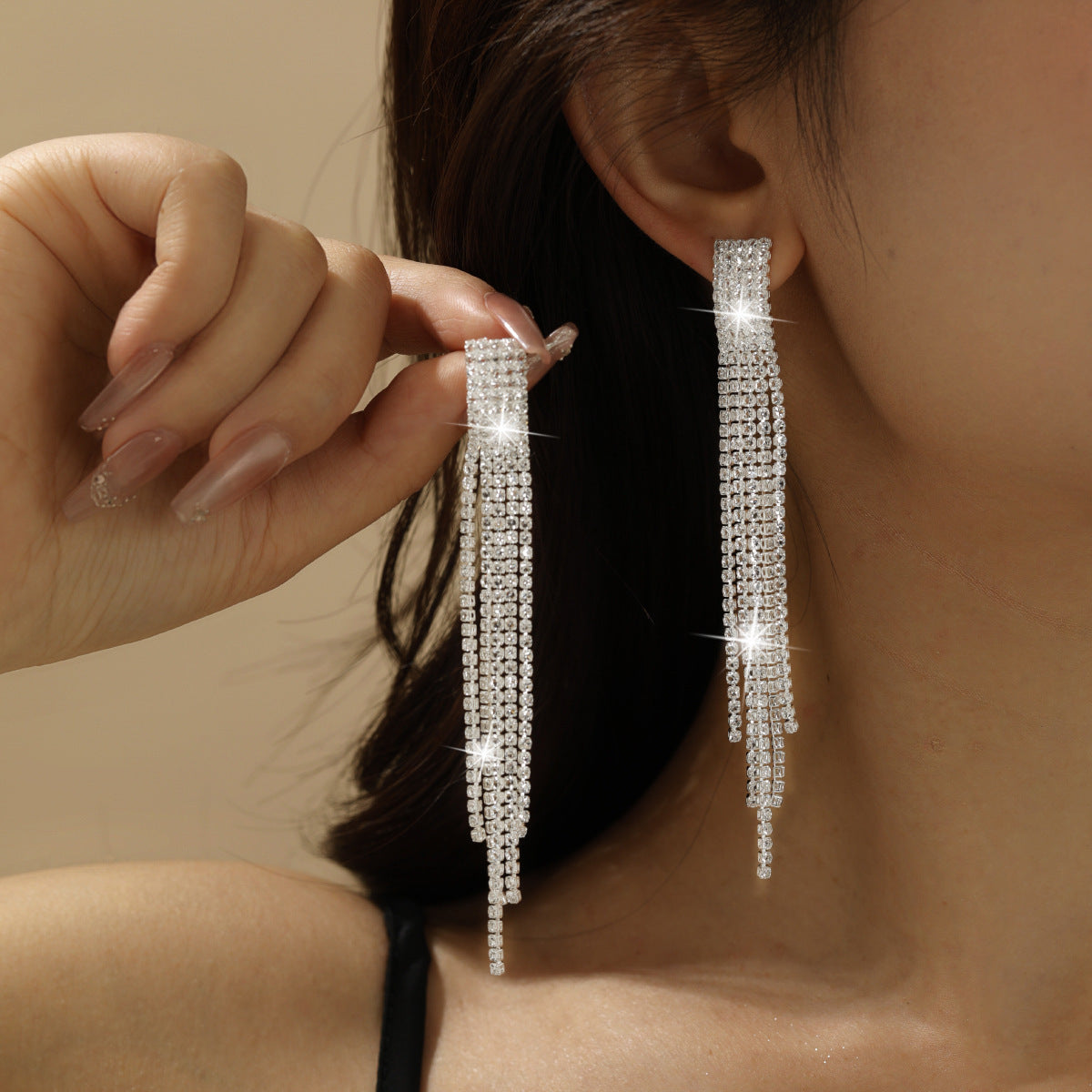 Personality Rhinestone Tassel Earrings For Women