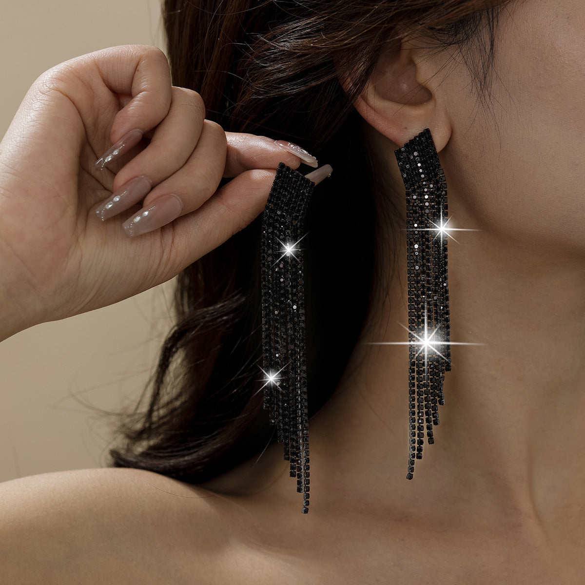 Personality Rhinestone Tassel Earrings For Women