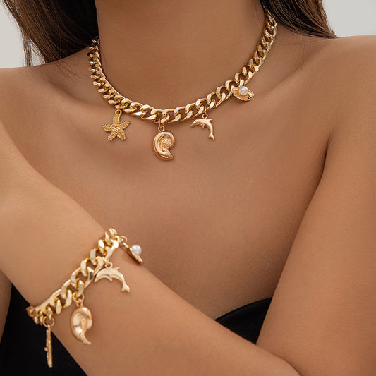 Starfish Pendant Choker Necklace Bracelets Women Trendy Vintage Tassel Chain Grunge Jewelry Fashion Jewelry