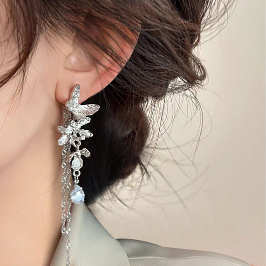 One Style For Dual-wear Butterfly Tassel Earrings Flower Earrings For Women