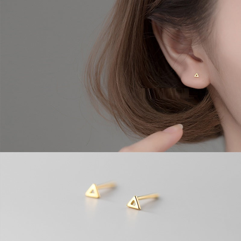 S925 Silver Simple Fashion Elegant Hollow Geometry Love Triangle Square Ear Rings
