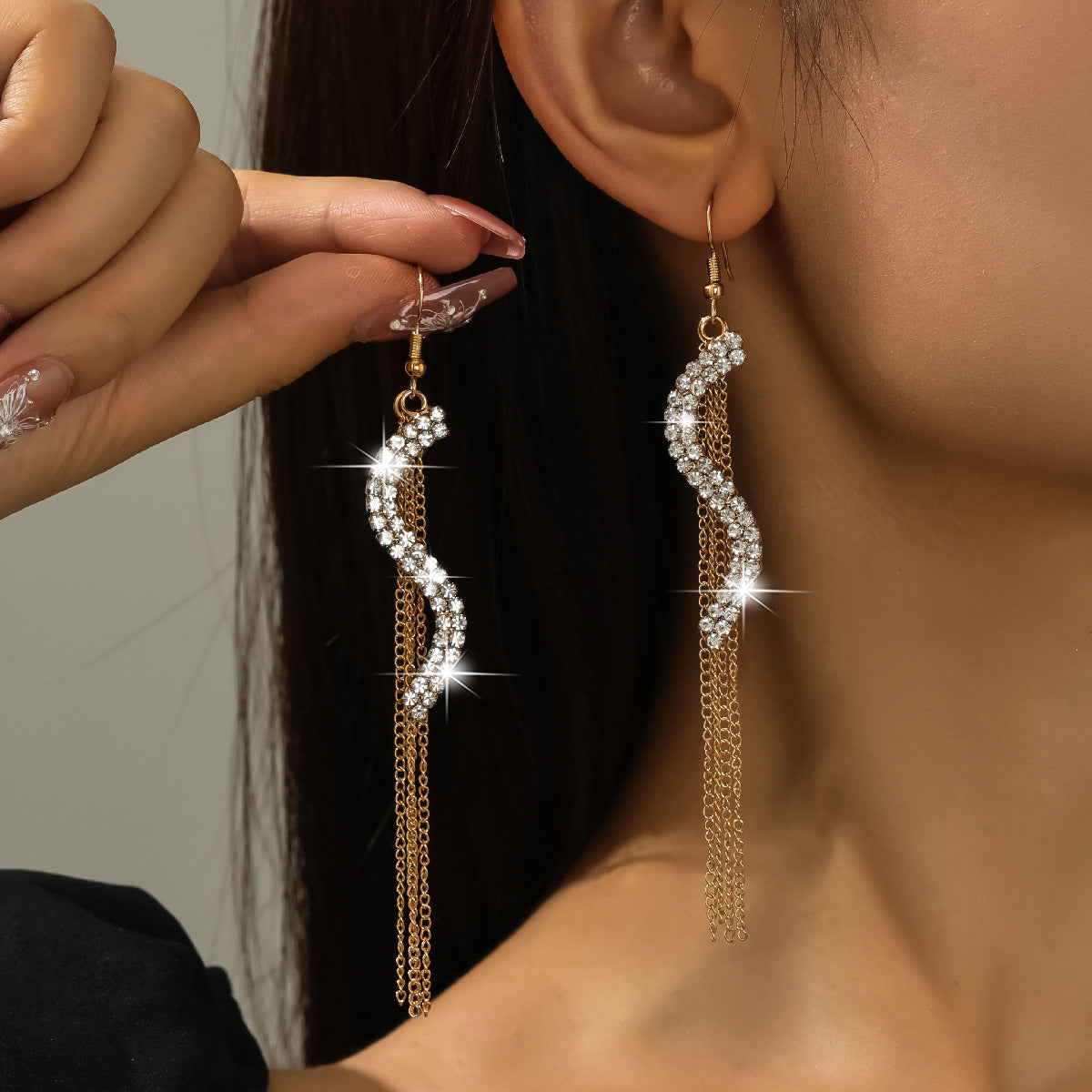 Personality Rhinestone Tassel Earrings For Women