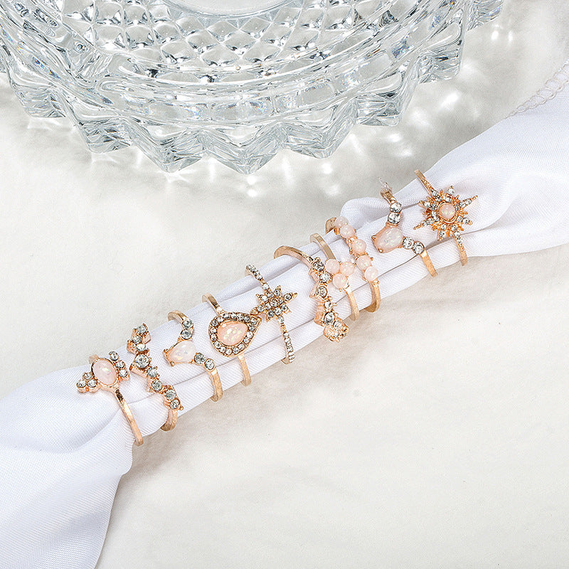 Fashion Elegant Stars Water Drop Diamond Protein Alloy Ring Rings 10-piece Set