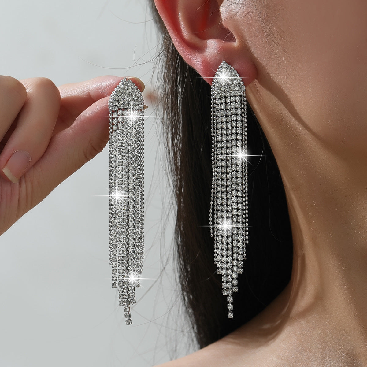 Personality Rhinestone Tassel Earrings For Women