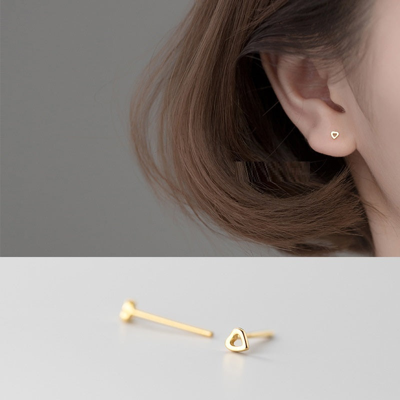 S925 Silver Simple Fashion Elegant Hollow Geometry Love Triangle Square Ear Rings