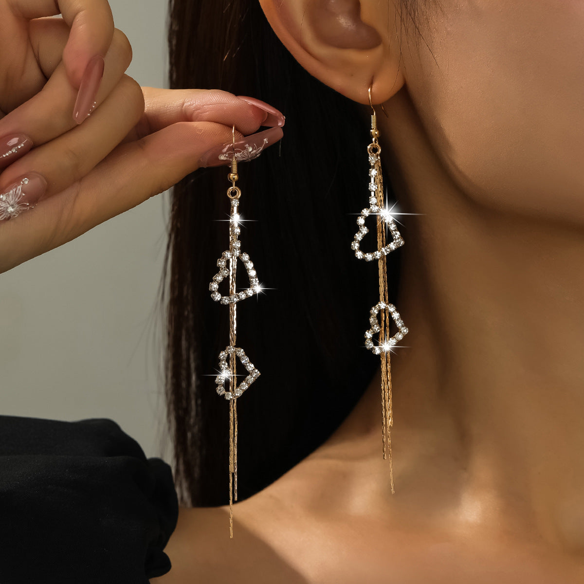 Personality Rhinestone Tassel Earrings For Women