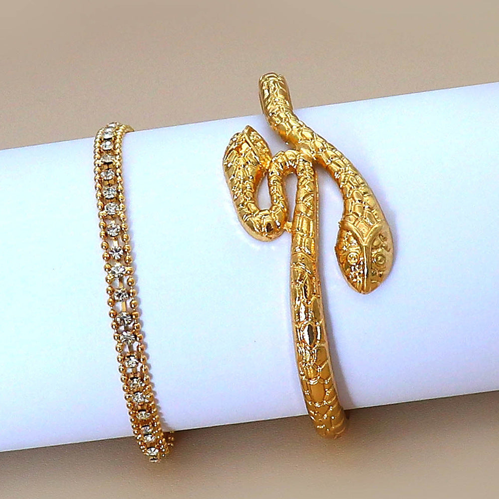 Snake-shaped Bracelet, Diamond-set Chain Bracelet Set Of 2