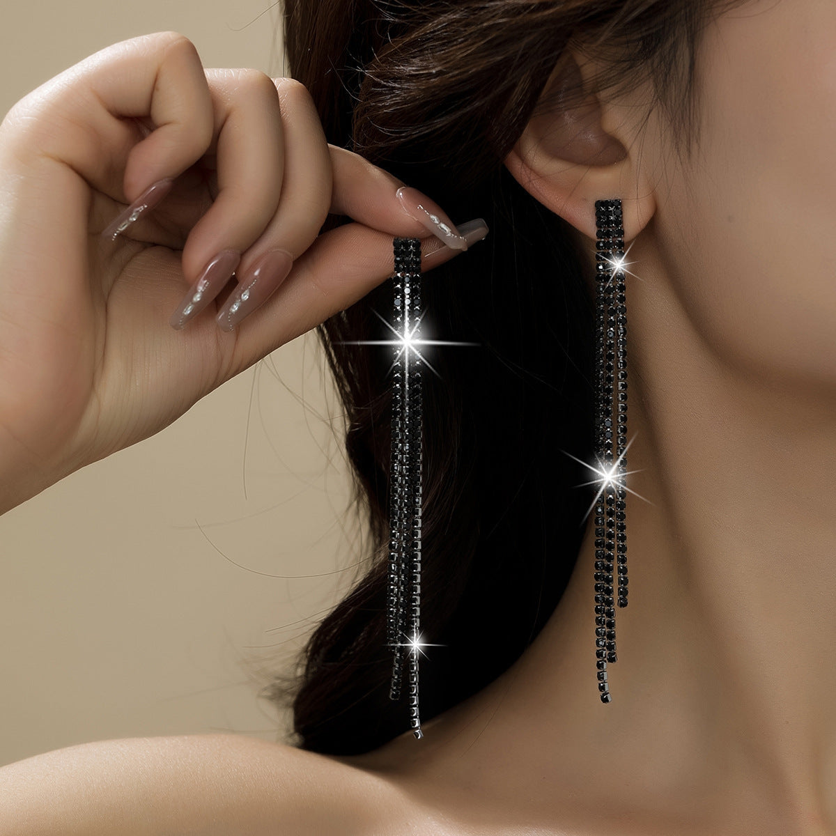 Personality Rhinestone Tassel Earrings For Women