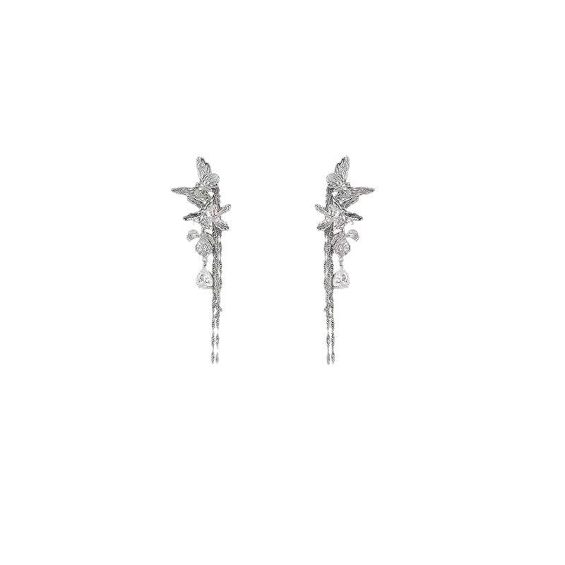 One Style For Dual-wear Butterfly Tassel Earrings Flower Earrings For Women