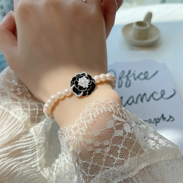 Women's New Light Luxury Camellia Ear Stud Pearl Necklace Bracelet
