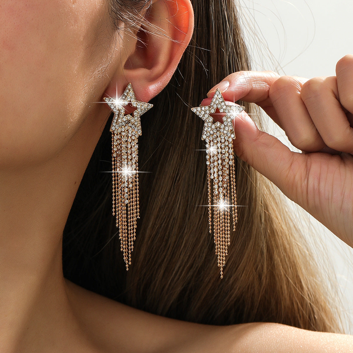 Personality Rhinestone Tassel Earrings For Women