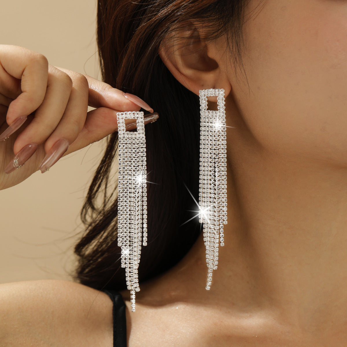 Personality Rhinestone Tassel Earrings For Women