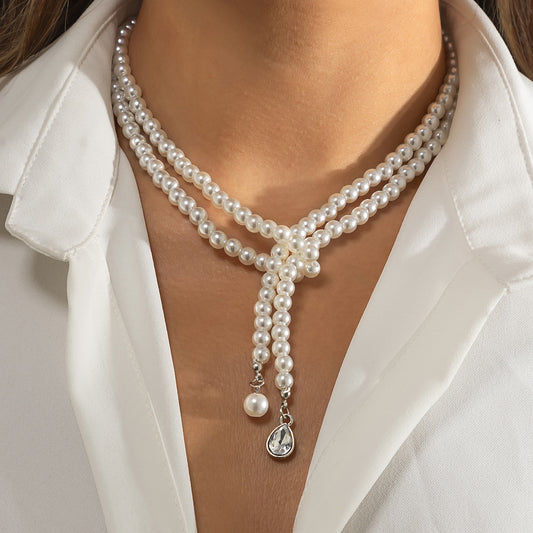 Jewelry Retro Trend Pearl Tassel Necklace Female