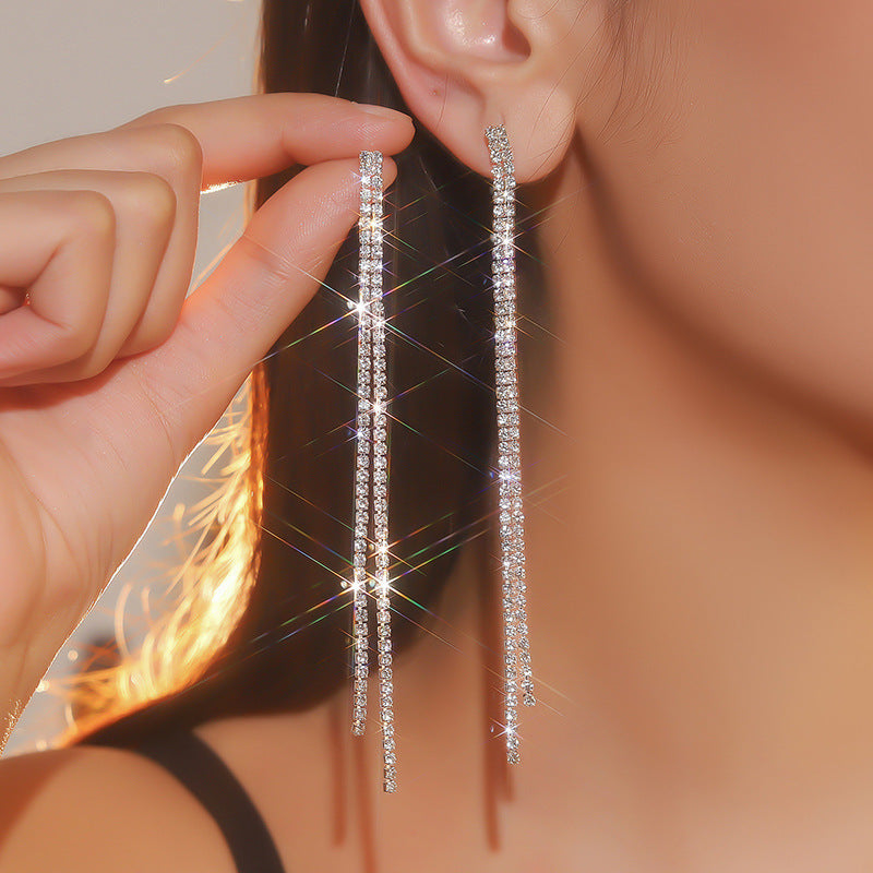 Personality Rhinestone Tassel Earrings For Women