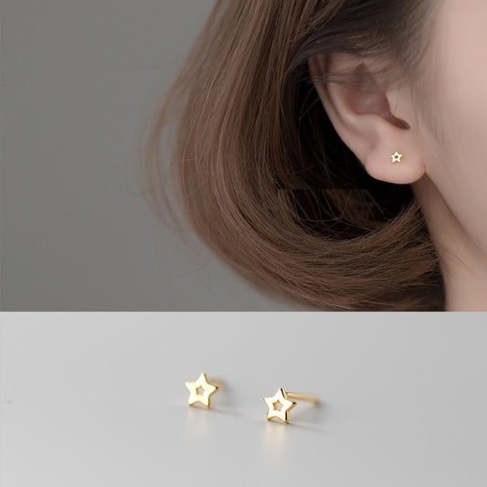 S925 Silver Simple Fashion Elegant Hollow Geometry Love Triangle Square Ear Rings